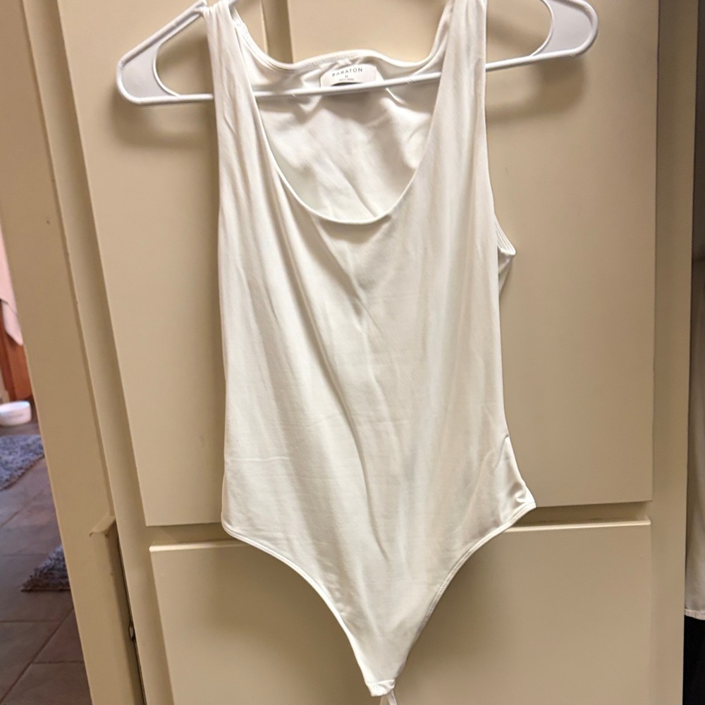 Babaton White Scoop Neck Bodysuit
